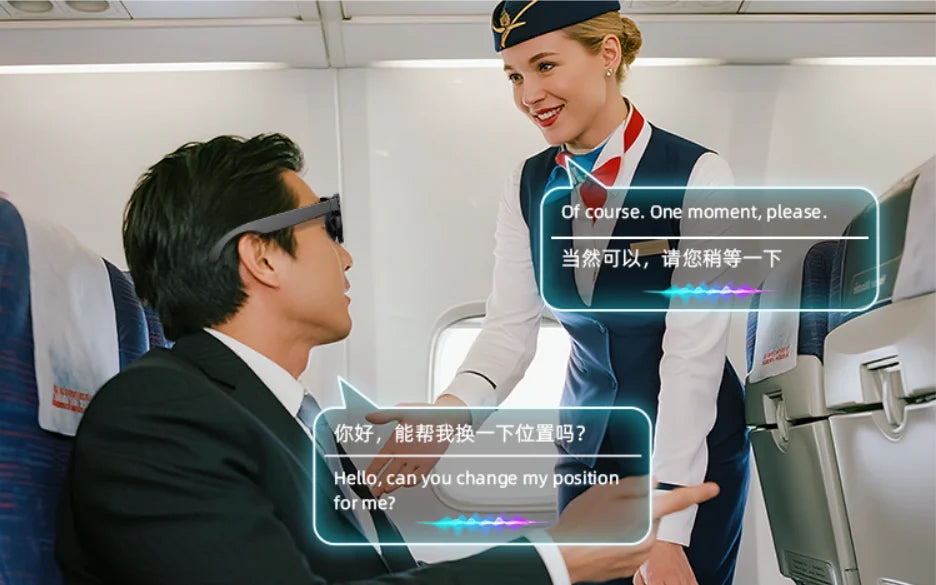 Módny inteligentný nositeľný headset s 32G vloženou pamäťou, viacfunkčný bezdrôtový AI preklad, ENC, video, audio, hudba, streamovanie videa