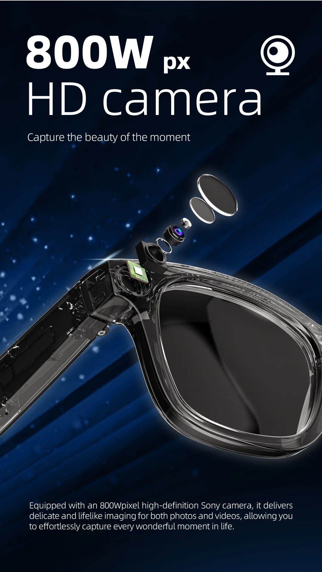 AI inteligentné okuliare IP67 vodotesné hudba a video farebne meniteľná kamera foto a preklad funkcie inteligentné okuliare MP01