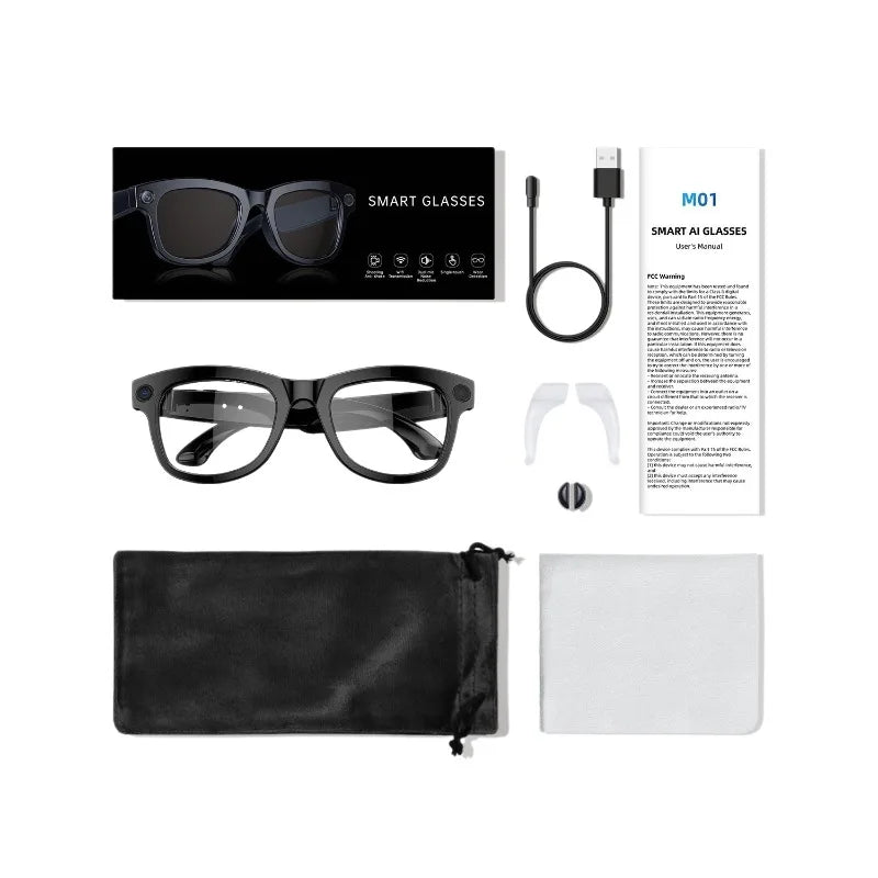 Módny inteligentný nositeľný headset s 32G vloženou pamäťou, viacfunkčný bezdrôtový AI preklad, ENC, video, audio, hudba, streamovanie videa